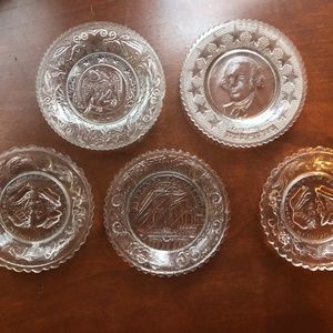 Five vintage glass coasters